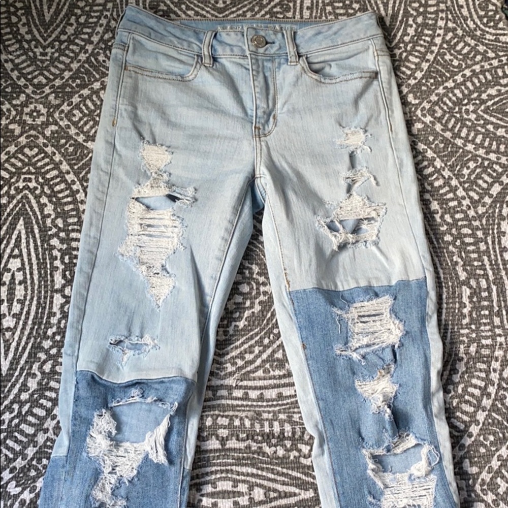 two toned skinny mom jeans